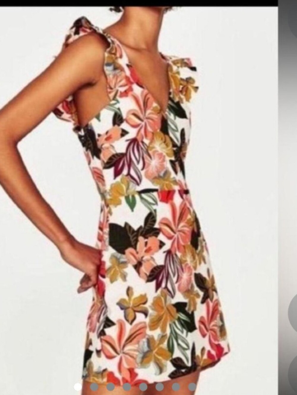 Zara Trafaluc Collection White Multi Floral V‑Neck Ruffle Mini Dress